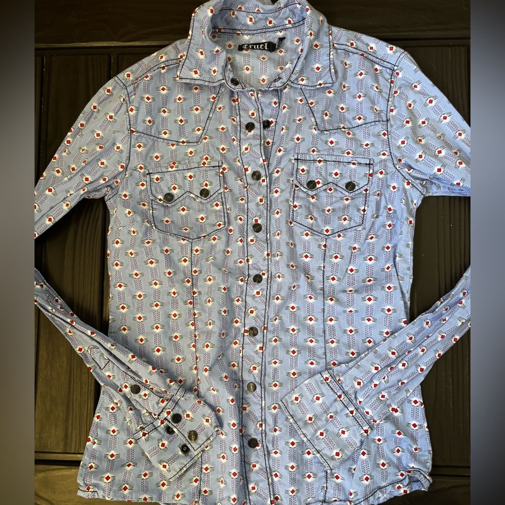 Cruel women's long-sleeve snap western shirt with a patterned print. XS